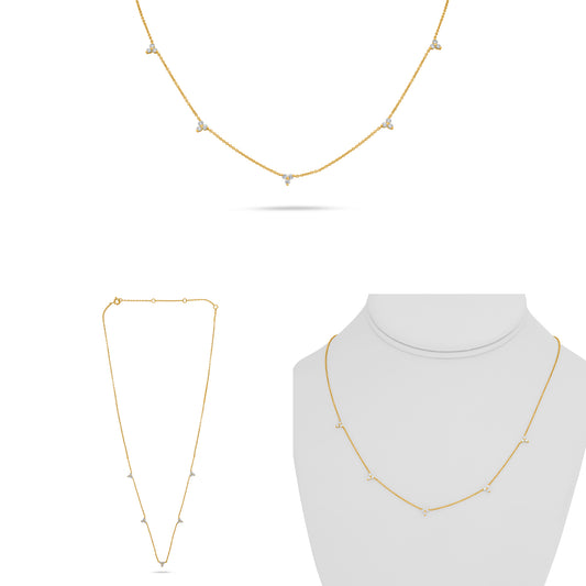 14K Yellow Gold Round Diamond Cluster Necklace