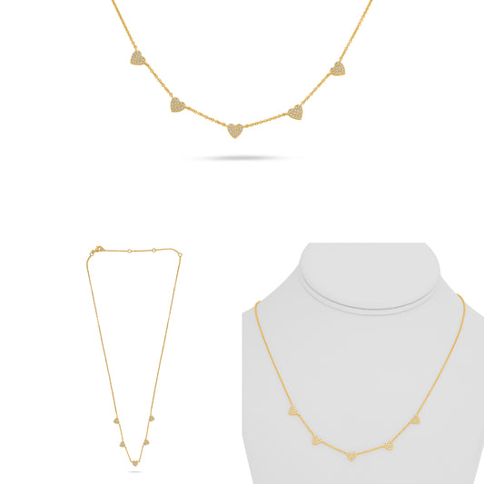 14K Yellow Gold Round Diamond Cluster Necklace