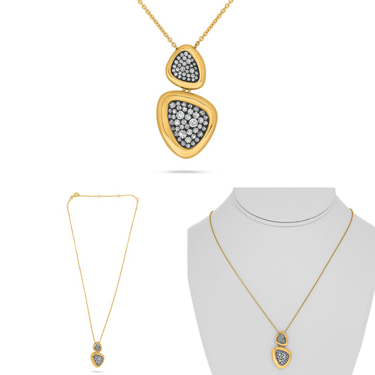 14K Yellow Gold Round Diamond Cluster Necklace