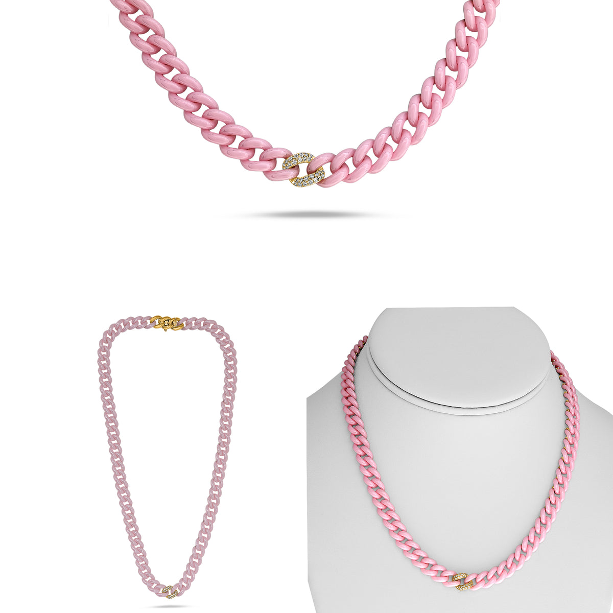 14K Yellow Gold Round Diamond Necklace