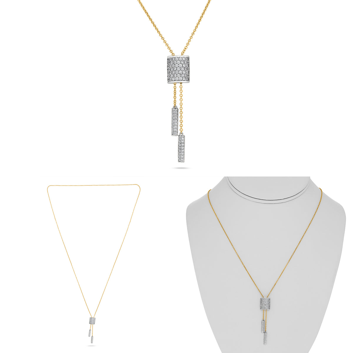 14K White & Yellow Gold Round Diamond Cluster Necklace
