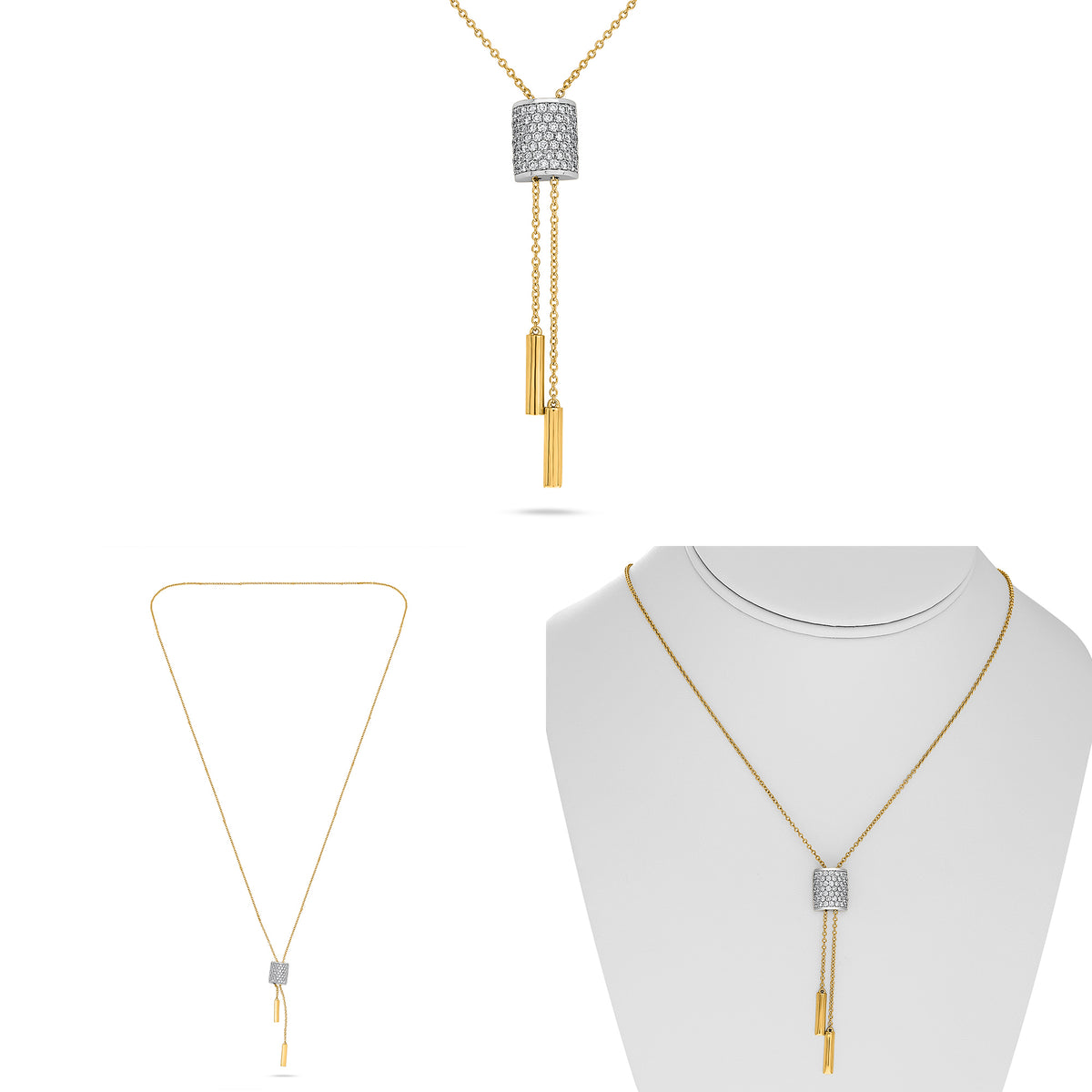 14K White & Yellow Gold Round Diamond Cluster Necklace