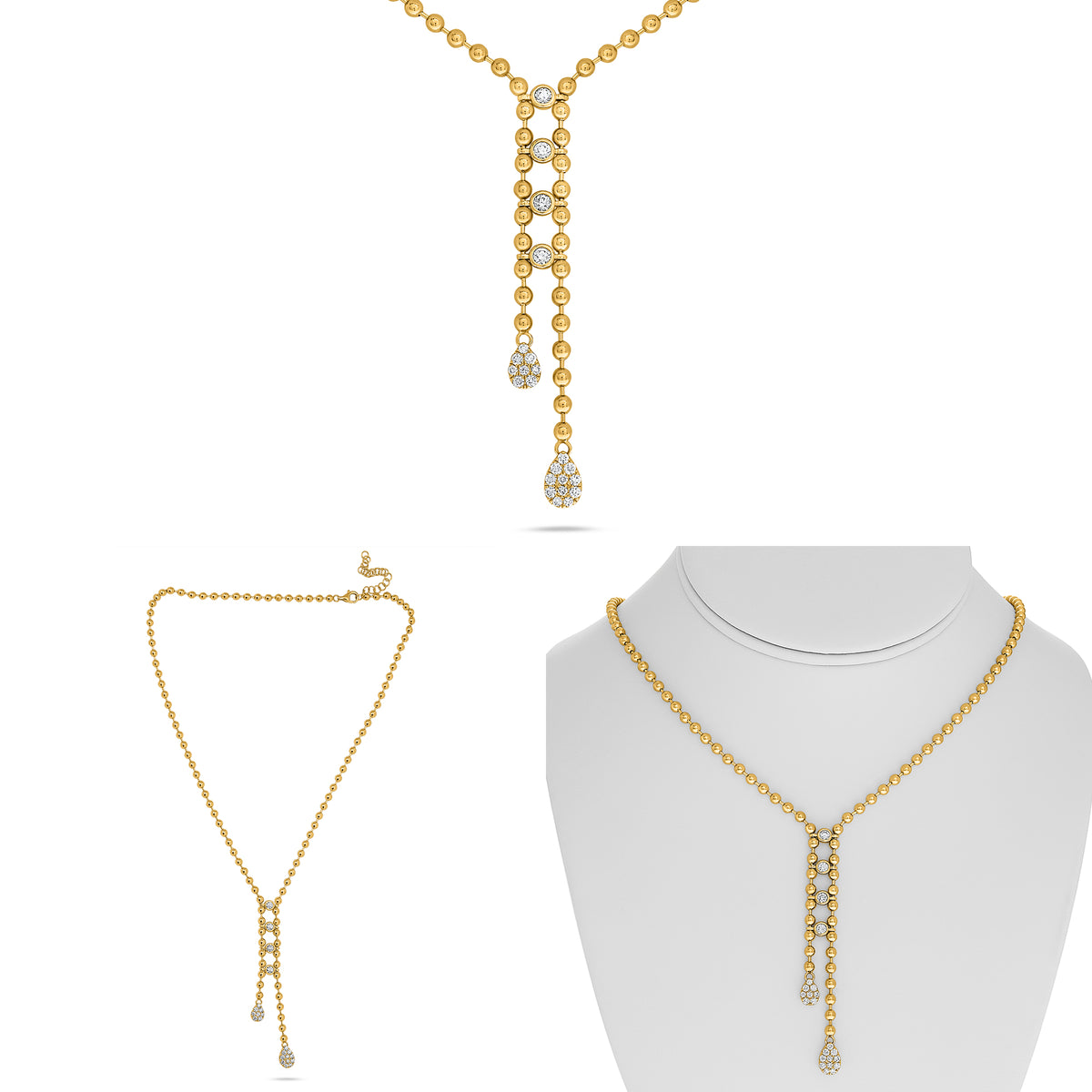 14K Yellow Gold Round Diamond Necklace