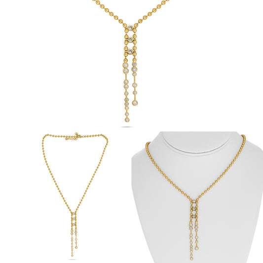 14K Yellow Gold Round Diamond Necklace