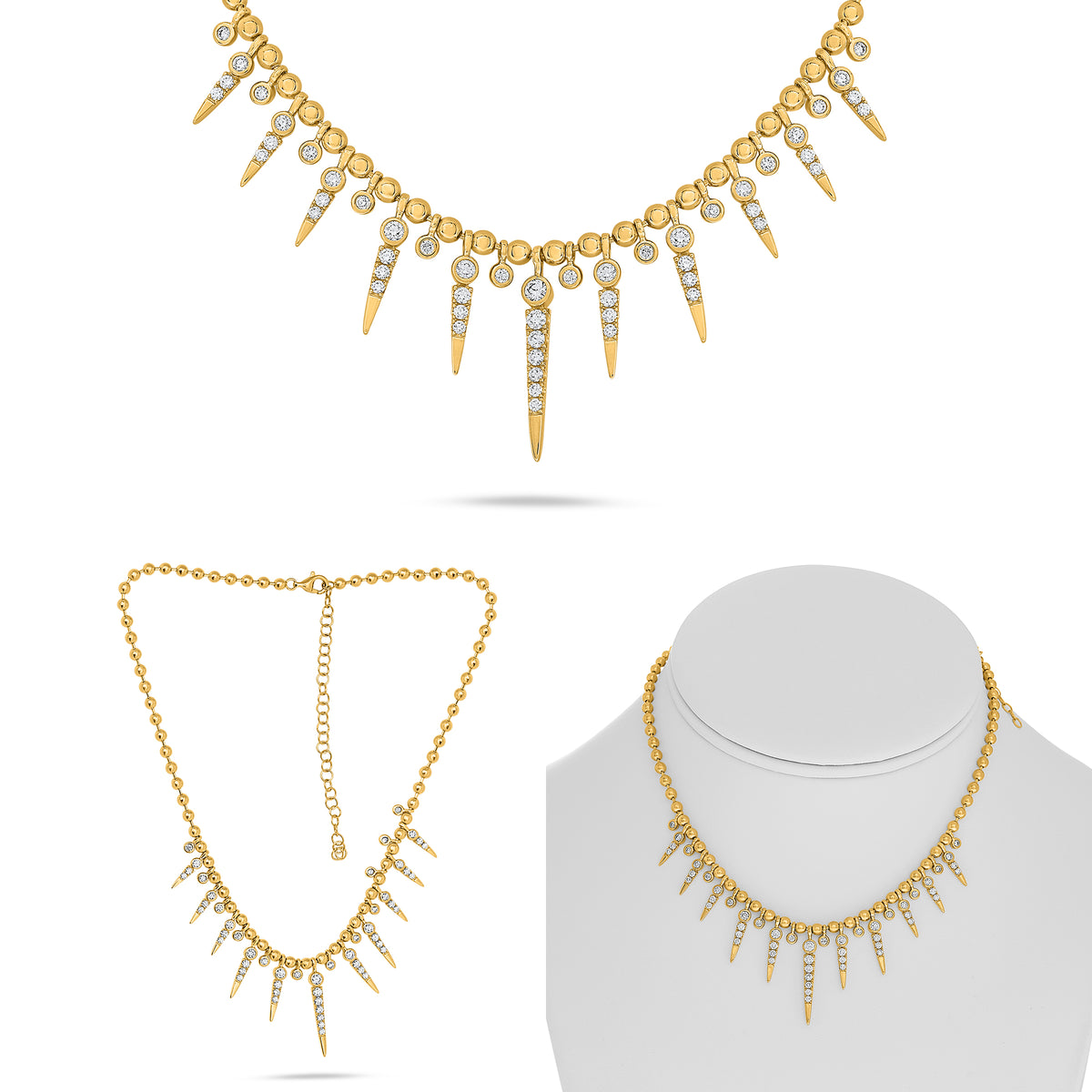 14K Yellow Gold Round Diamond Necklace