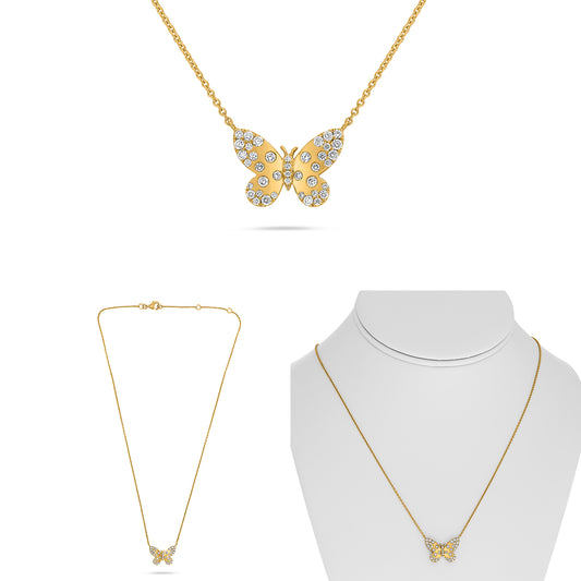 14K Yellow Gold Round Diamond Cluster Necklace