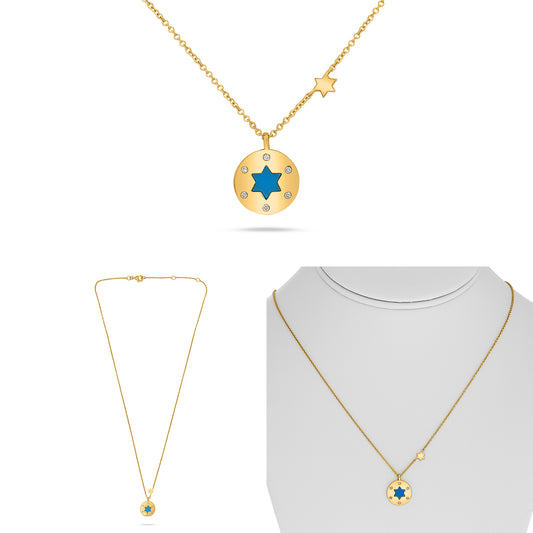 14K Yellow Gold Round Turquoise Necklace