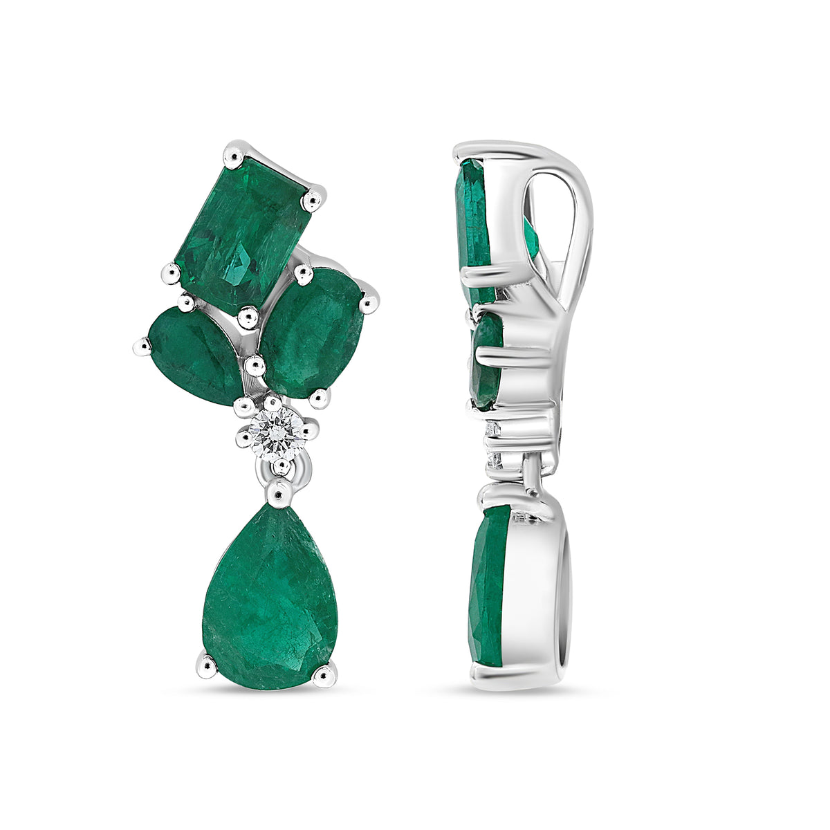 14K White Gold Emerald Cluster Pendant