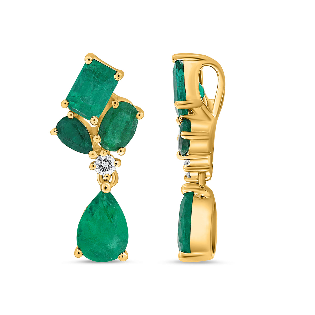 14K Yellow Gold Emerald Cluster Pendant
