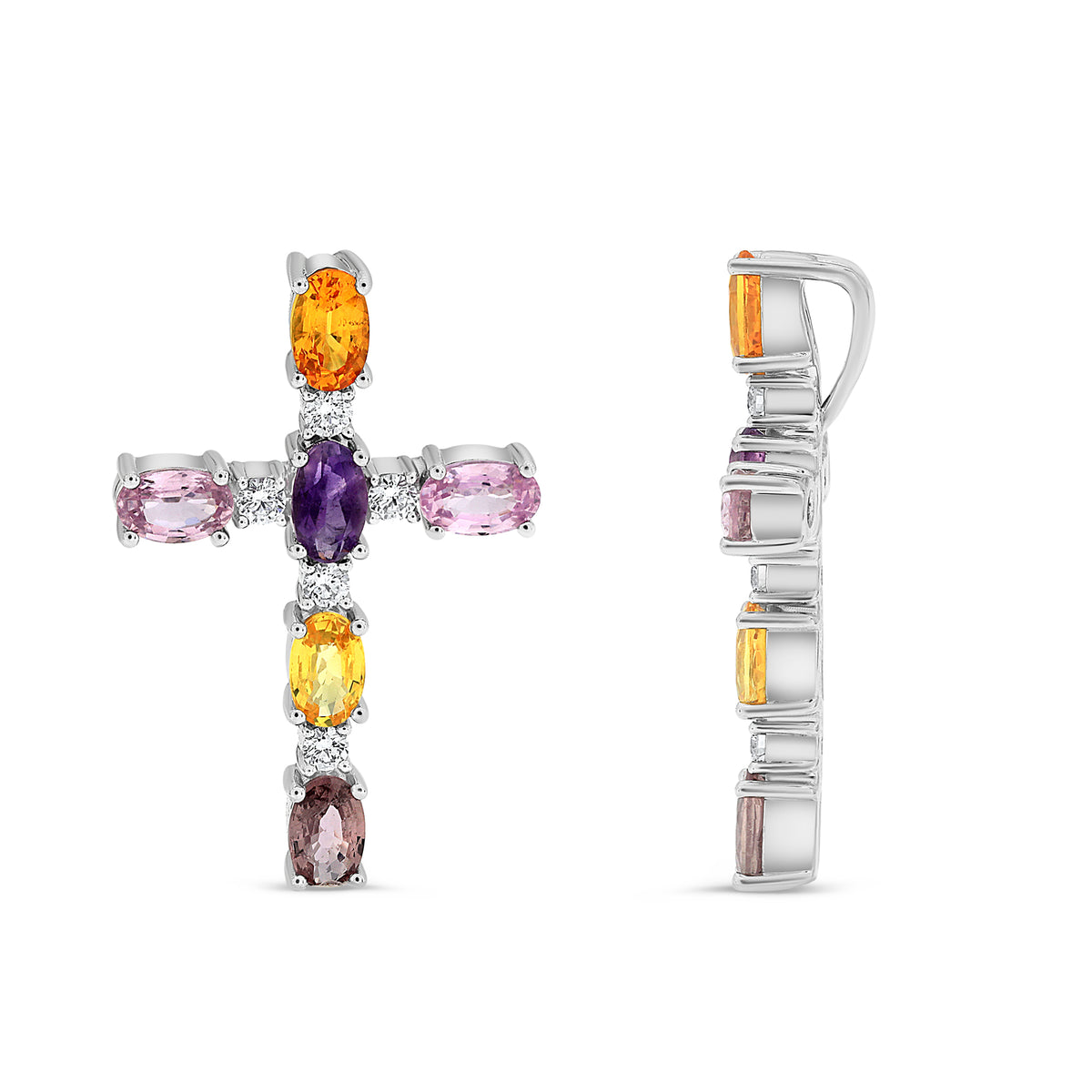 14K White Gold Oval Multi-Color Sapphire Pendant