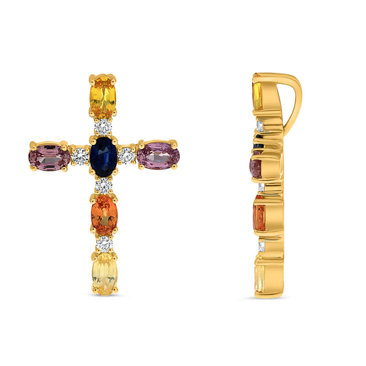 14K Yellow Gold Oval Multi-Color Sapphire Pendant