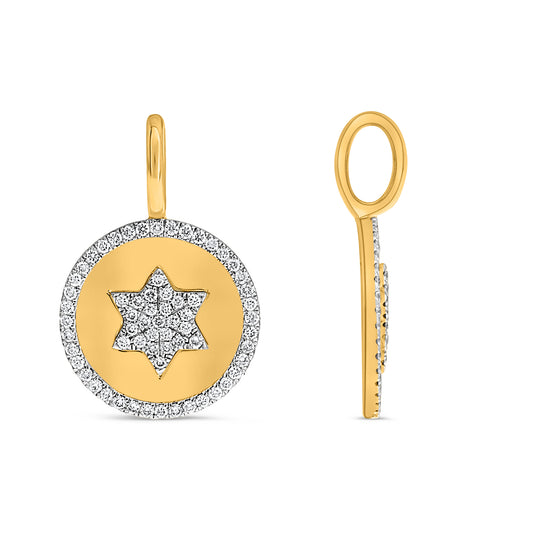 14K Yellow Gold Round Diamond Cluster Pendant