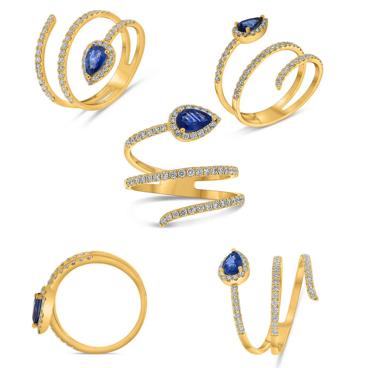 14K Yellow Gold Pear Sapphire Halo Ring
