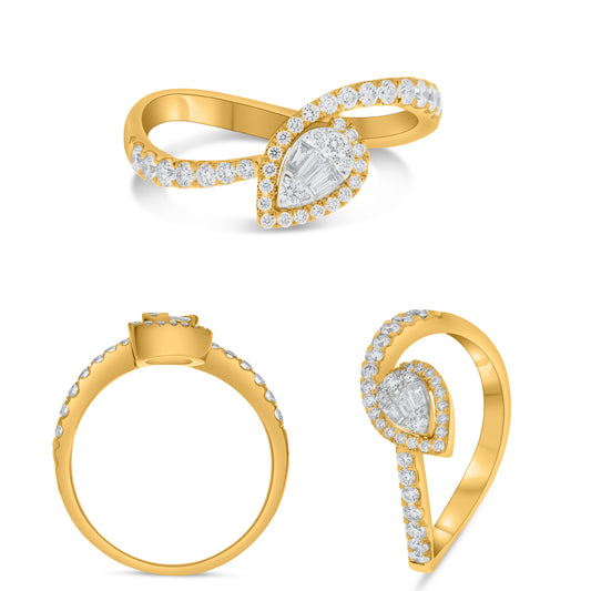 14K Yellow Gold Baguette Diamond Cluster Ring