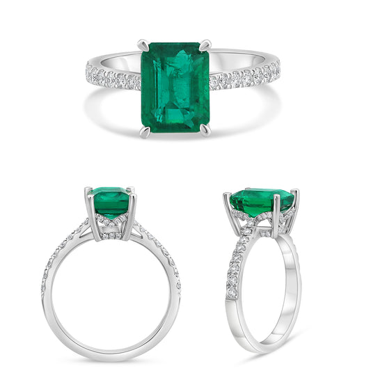 Platinum Emerald Cut Emerald Ring