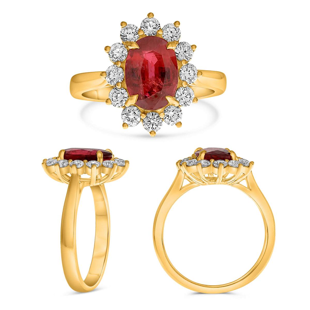 14K Yellow Gold Oval Ruby Halo Ring