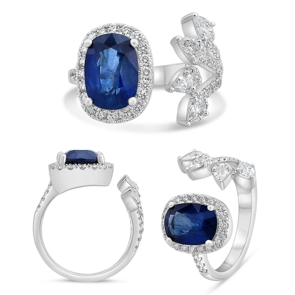 14K White Gold Cushion Sapphire Halo Ring