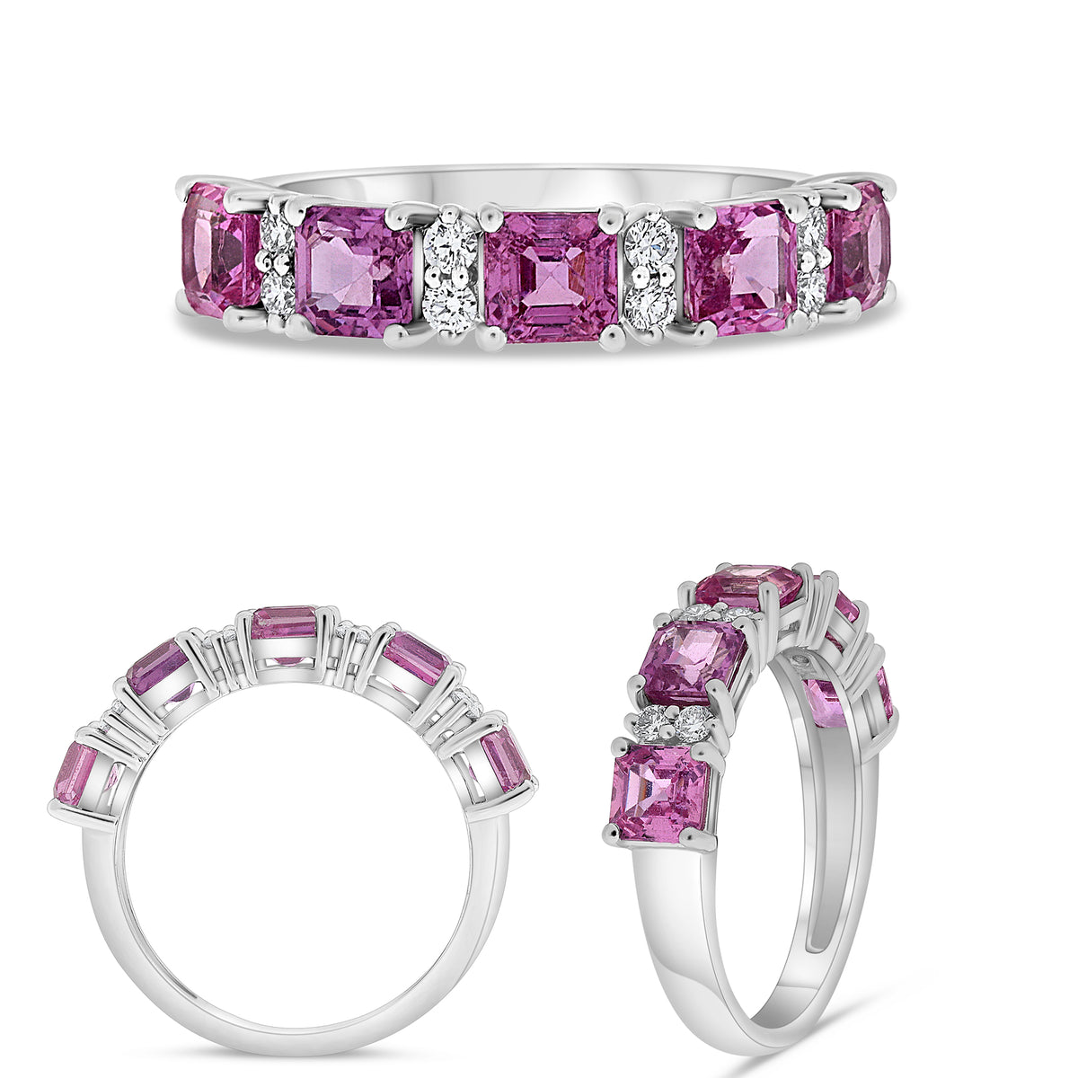 14K White Gold Emerald Cut Pink Sapphire Ring