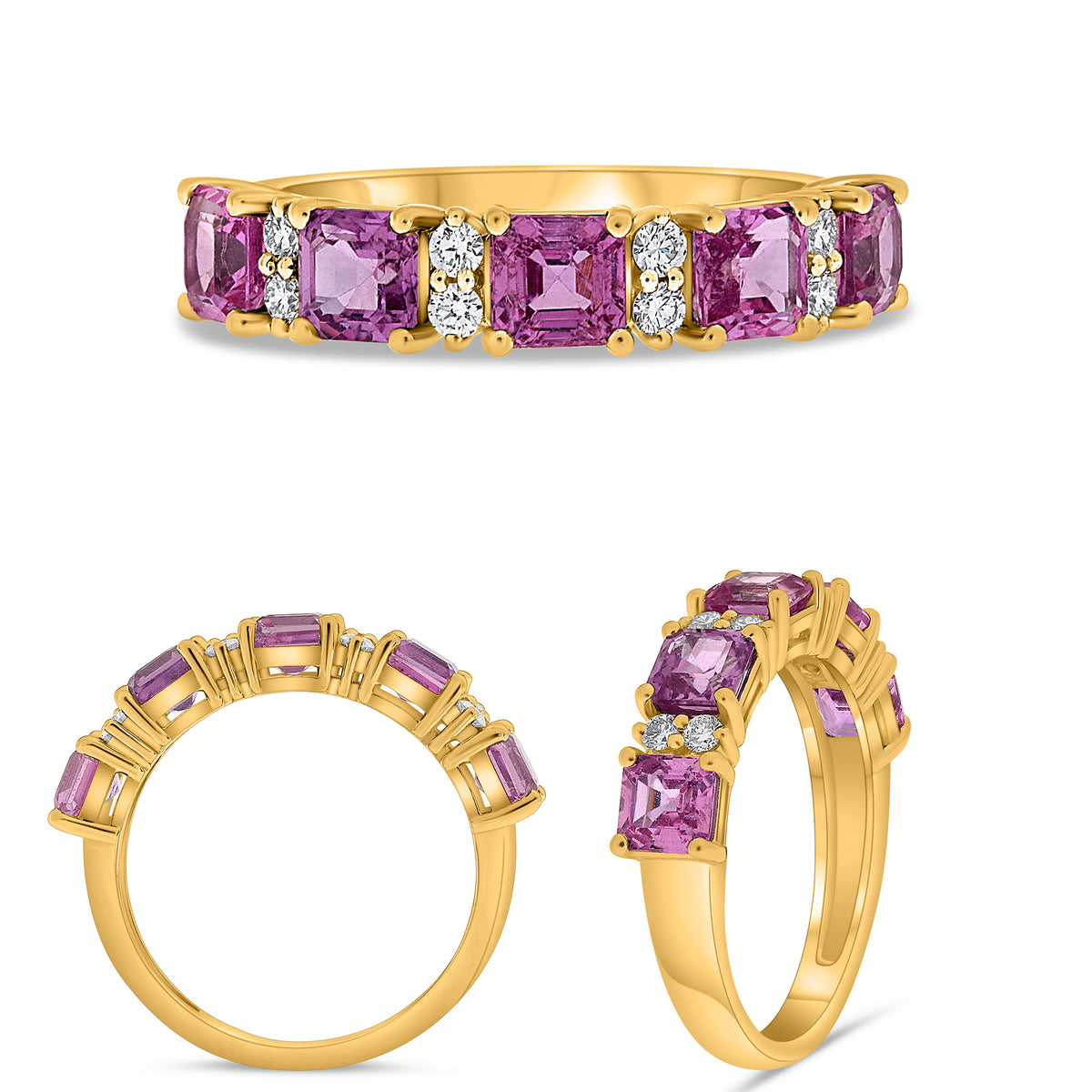 14K Yellow Gold Emerald Cut Pink Sapphire Ring