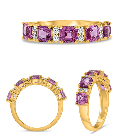 14K Yellow Gold Emerald Cut Pink Sapphire Ring
