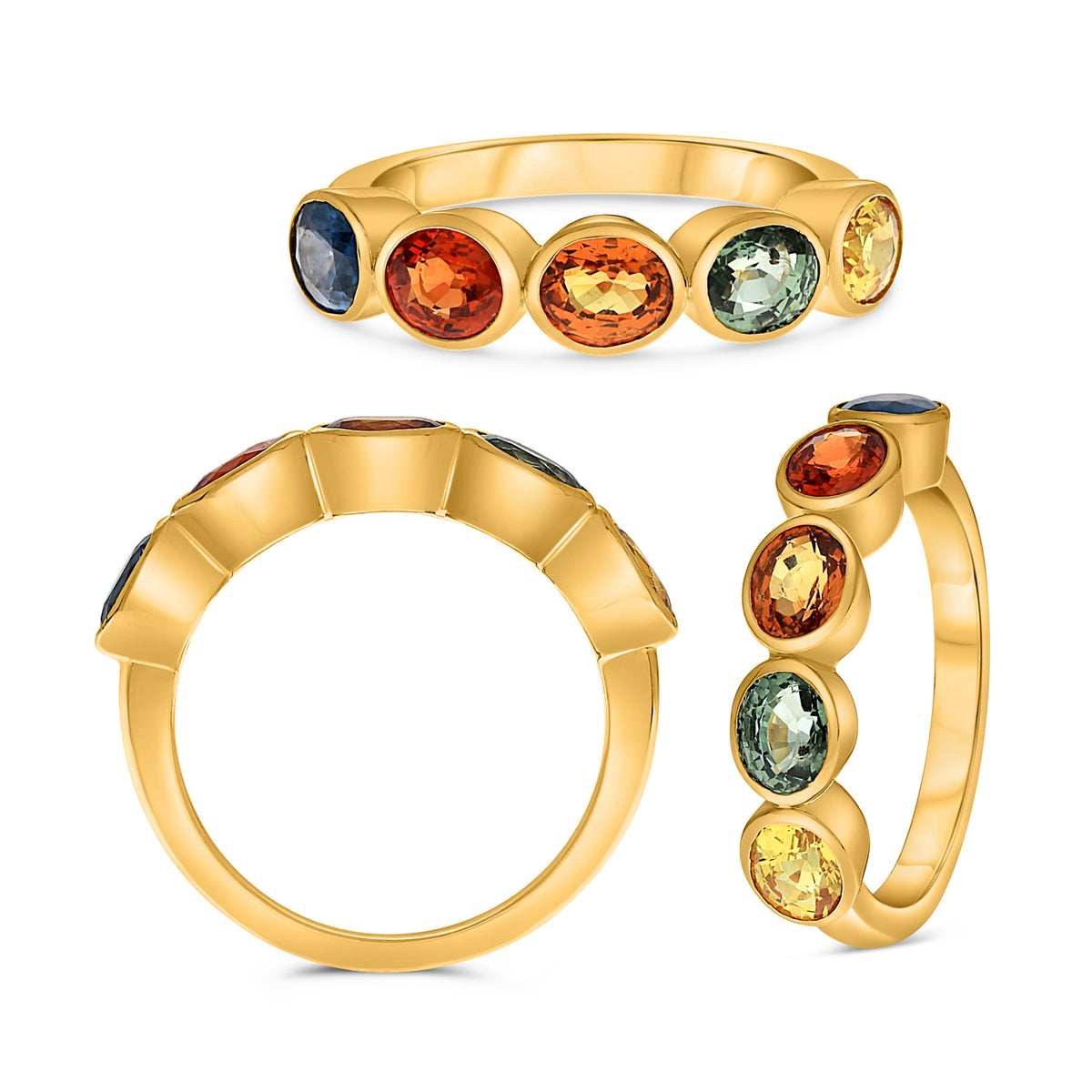 14K Yellow Gold Oval Multi-Color Sapphire Ring