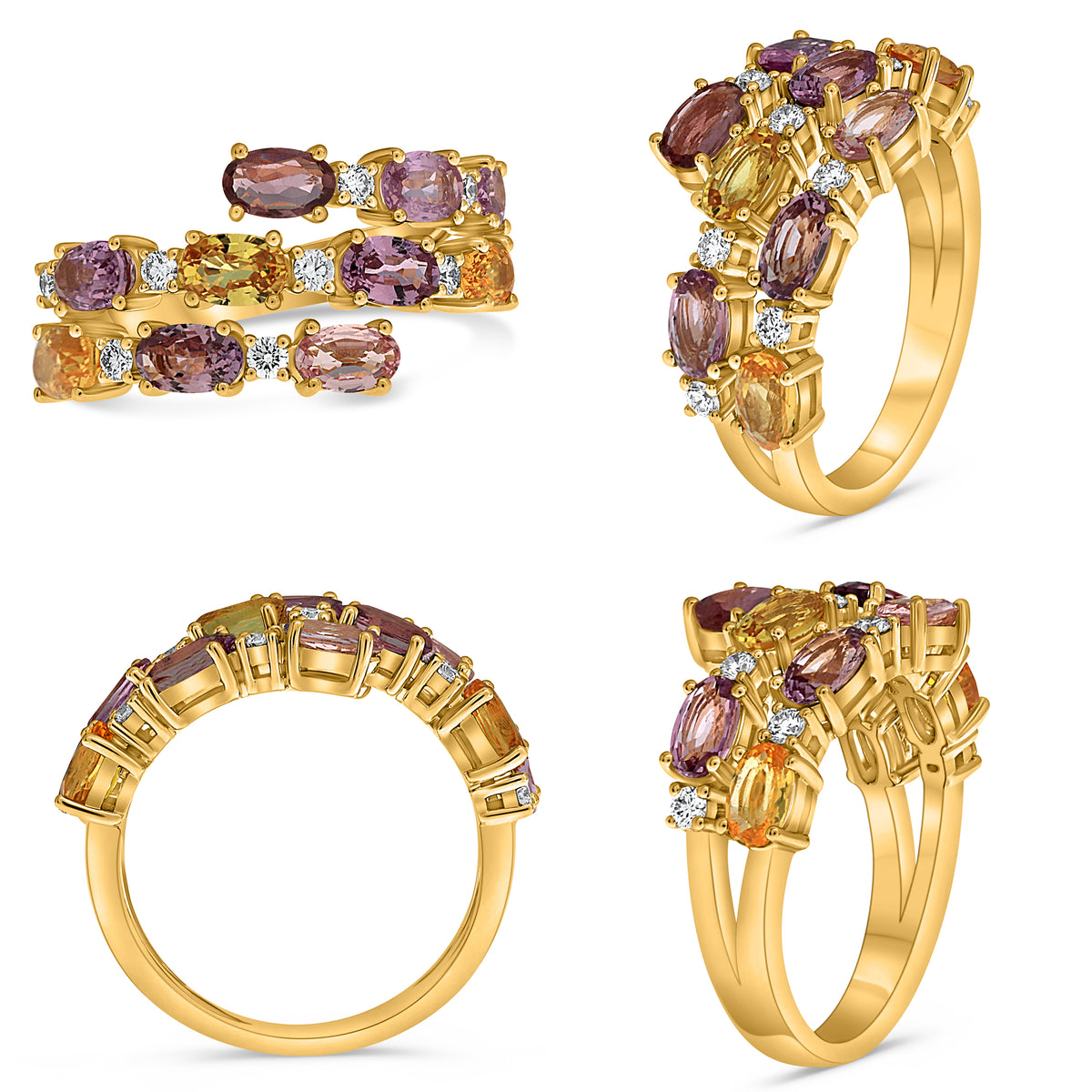 14K Yellow Gold Oval Multi-Color Sapphire Ring