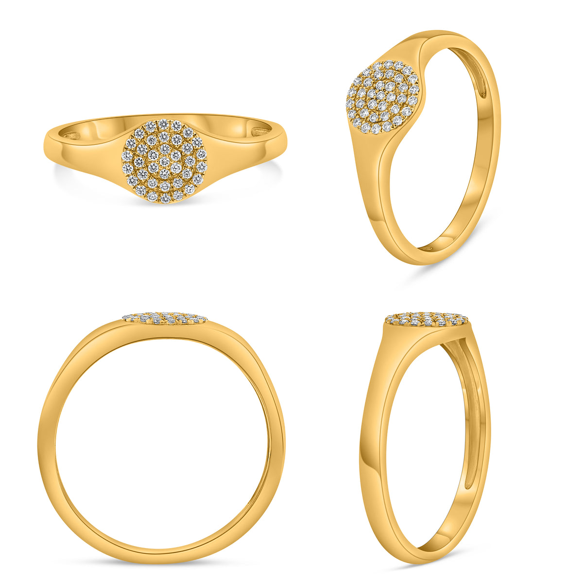 14K Yellow Gold Round Diamond Cluster Ring