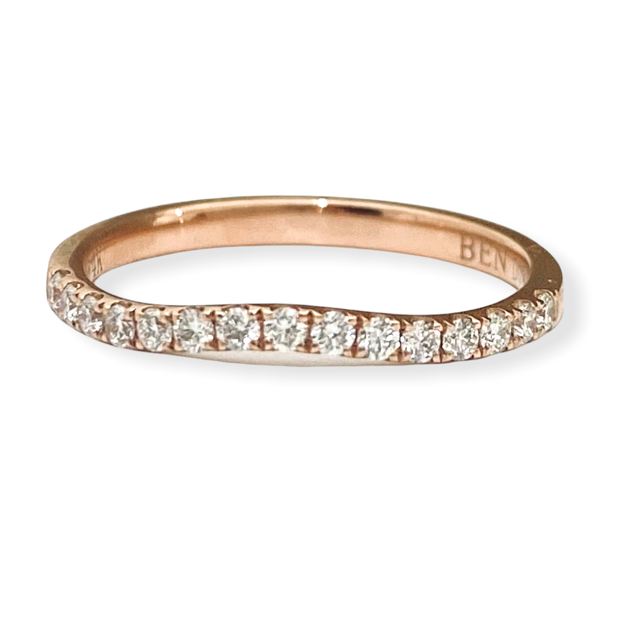 Rose gold curved diamond wedding band by Benjamin