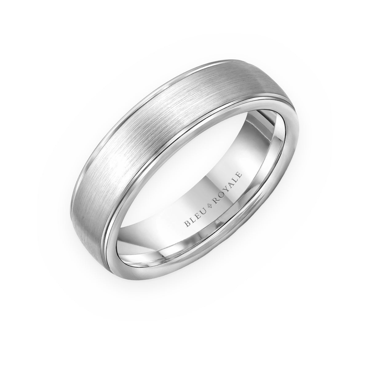 White gold brushed men's wedding band with polished edges by Bleu Royale