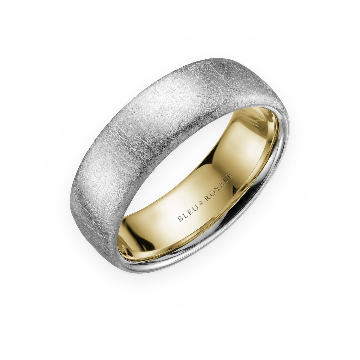 White gold florentine-finish men's band with yellow gold interior by Bleu Royale