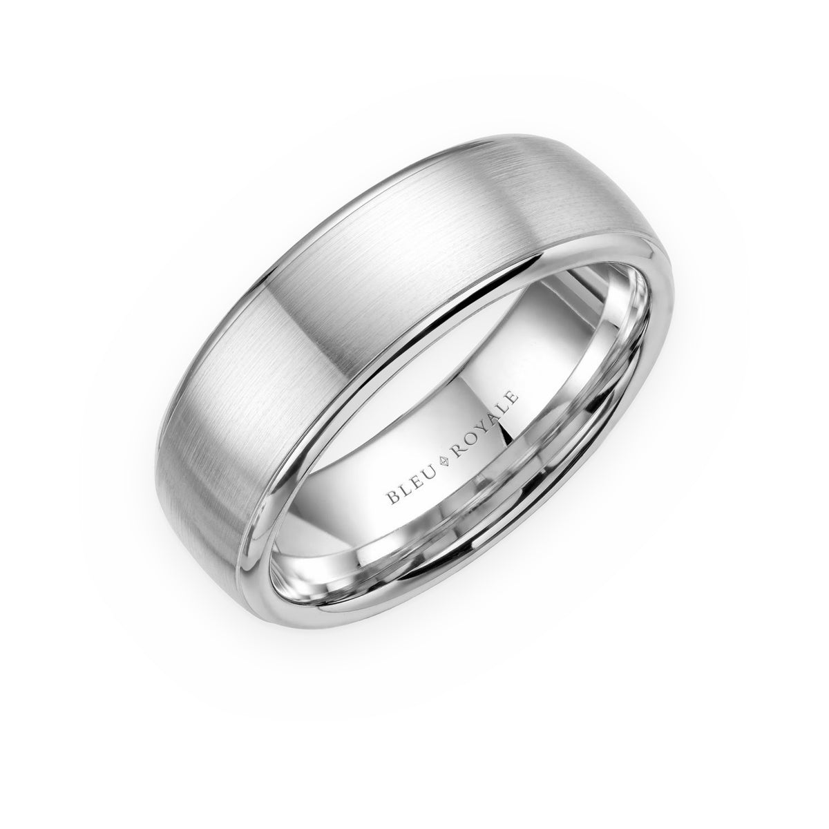 White gold brushed men's wedding band with polished edges by Bleu Royale