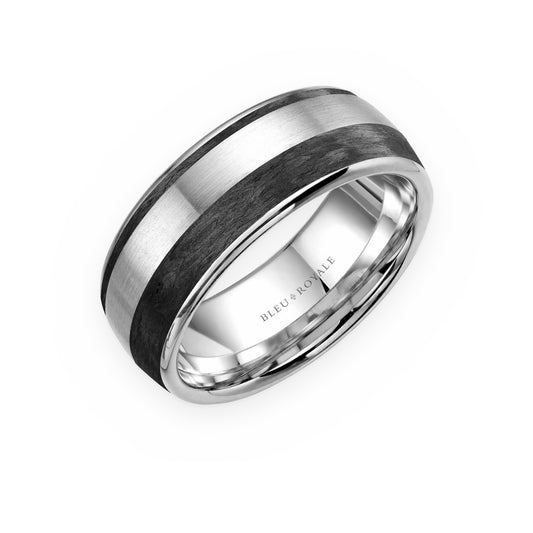 White gold men's band with black forged carbon inlay by Bleu Royale