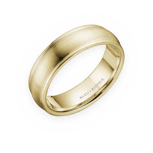 Yellow gold brushed men's wedding band with polished edges by Bleu Royale