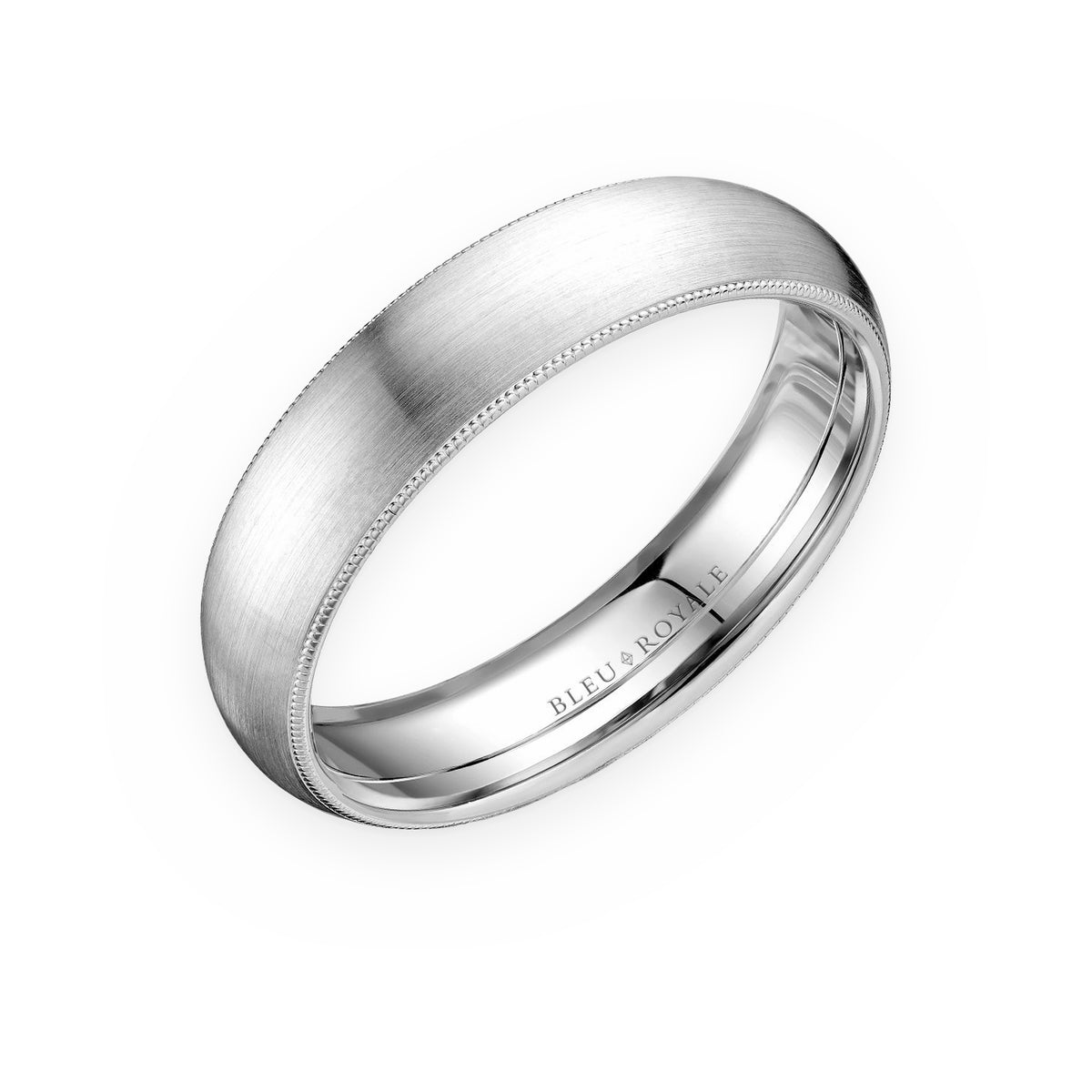 White gold domed men's wedding band with milgrain edges by Bleu Royale