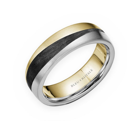 Two-tone gold men's band with black carbon inlay by Bleu Royale
