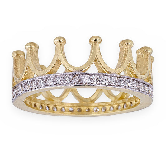 Two-tone gold diamond crown ring with pointed peaks
