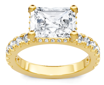 Yellow gold radiant-cut diamond engagement ring with hidden halo