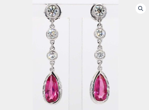 White gold pear-shaped pink tourmaline and diamond drop earrings