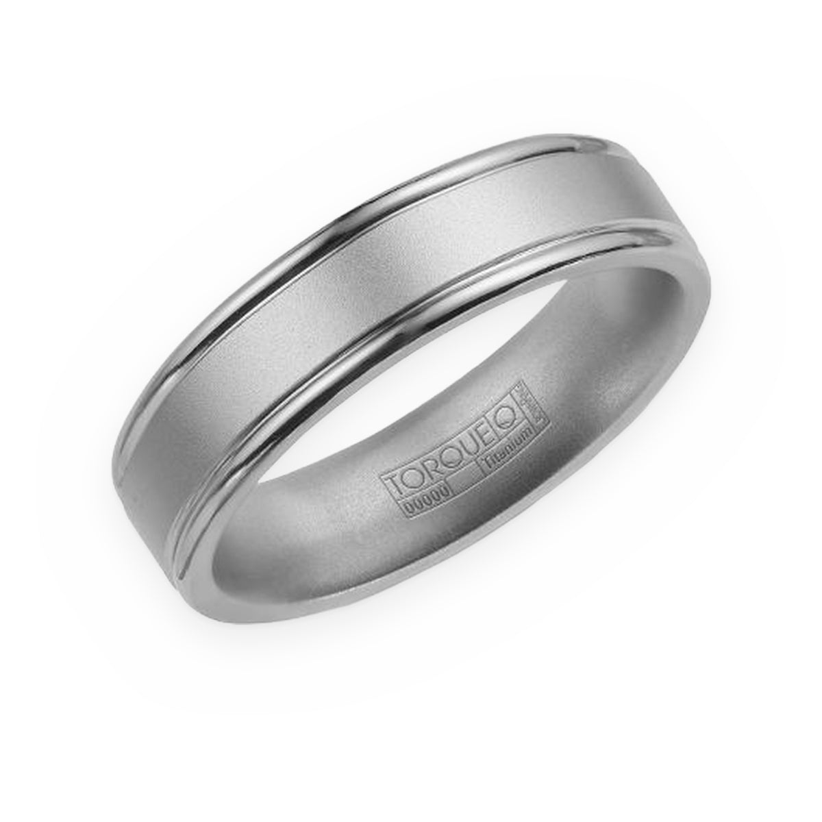 Torque titanium men's band with brushed center and polished grooved edges