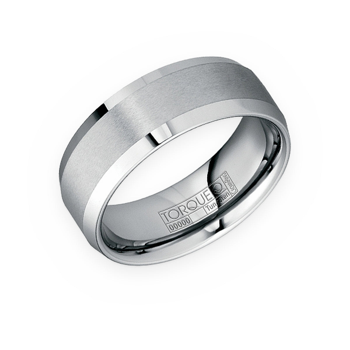 Torque tungsten men's band with brushed center and beveled polished edges