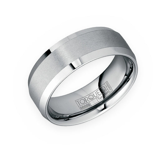 Torque tungsten men's band with brushed center and beveled polished edges