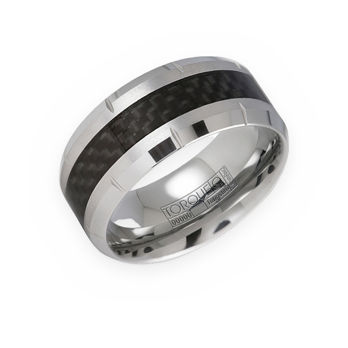 Torque tungsten men's band with black carbon-fiber inlay