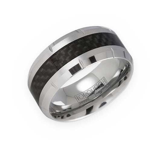 Torque tungsten men's band with black carbon-fiber inlay