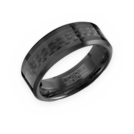 Black Torque tungsten men's band with black carbon-fiber inlay