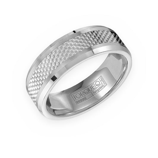 Torque tungsten men's band with white carbon-fiber inlay