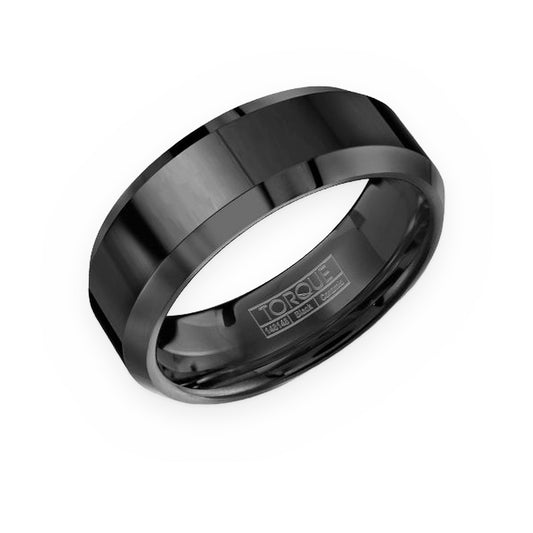 Black Torque tungsten men's band with brushed center and polished beveled edges