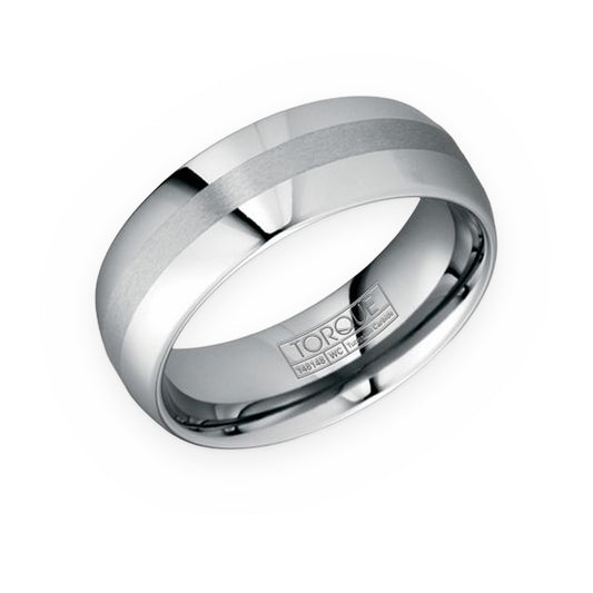 Torque tungsten men's band with diagonal brushed stripe