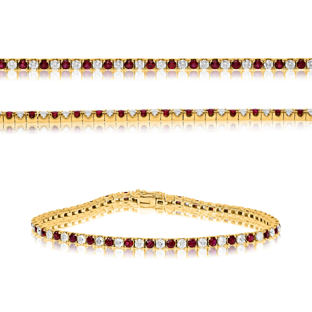 14K Yellow Gold Round Ruby Bracelet