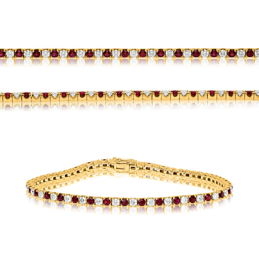 14K Yellow Gold Round Ruby Bracelet