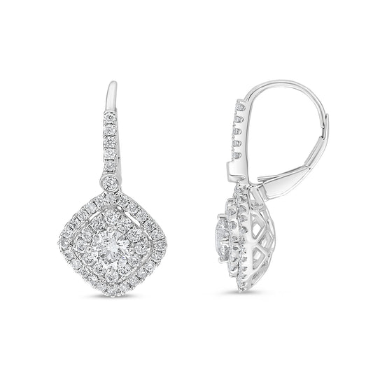 14K White Gold Cushion Diamond Double Earrings